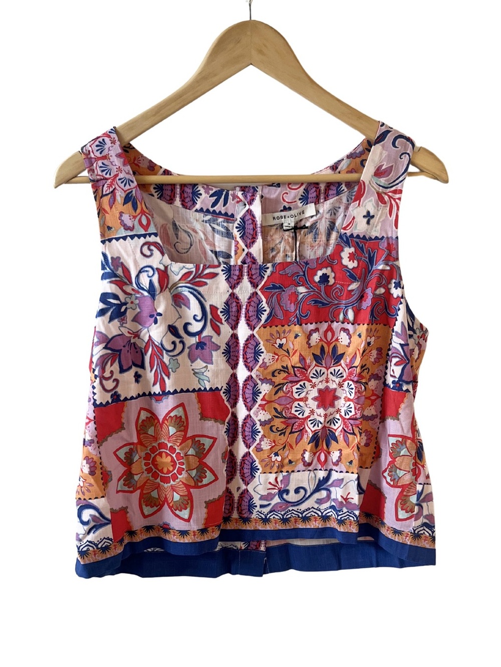 NWT 🌹🫒 Rose + Olive Multicolor Mosaic Tile Sleeveless Top | Size Medium